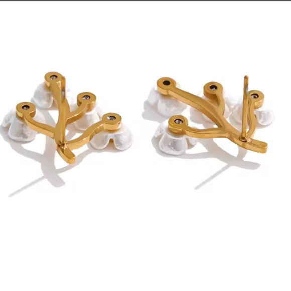 Delicate Cherry Blossom Gold Statement Earrings - Picture 15 of 17